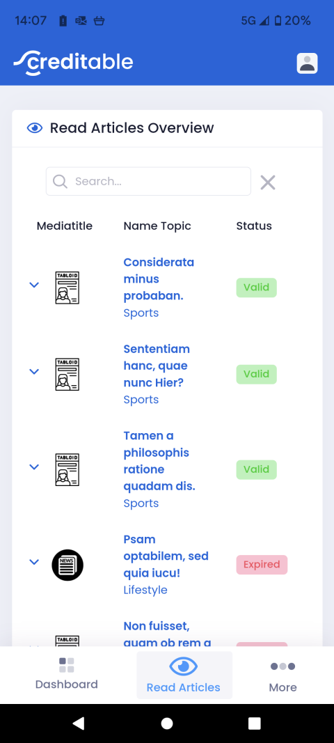 Creditable App - Read Articles