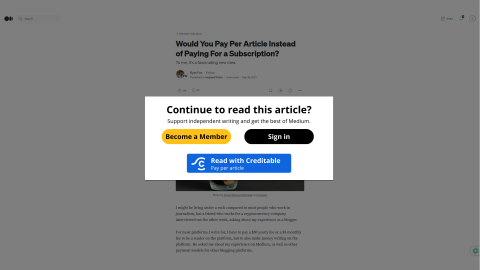Example of a Paywall with the Creditable Pay-per-Article Button